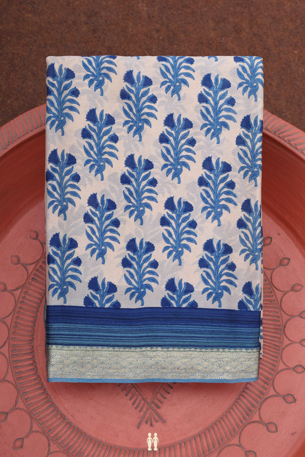 Crepe Saree In Beige With Floral Printed Design