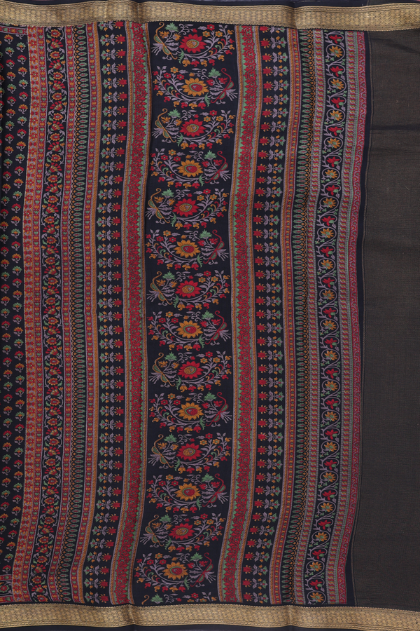 Crepe Saree In Black With Floral Design