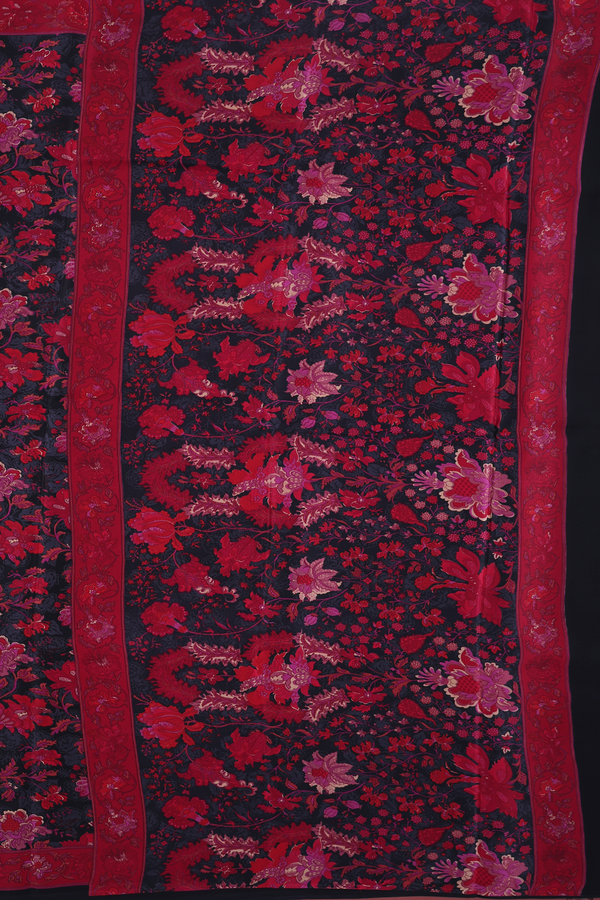 Crepe Saree In Black With Floral Design