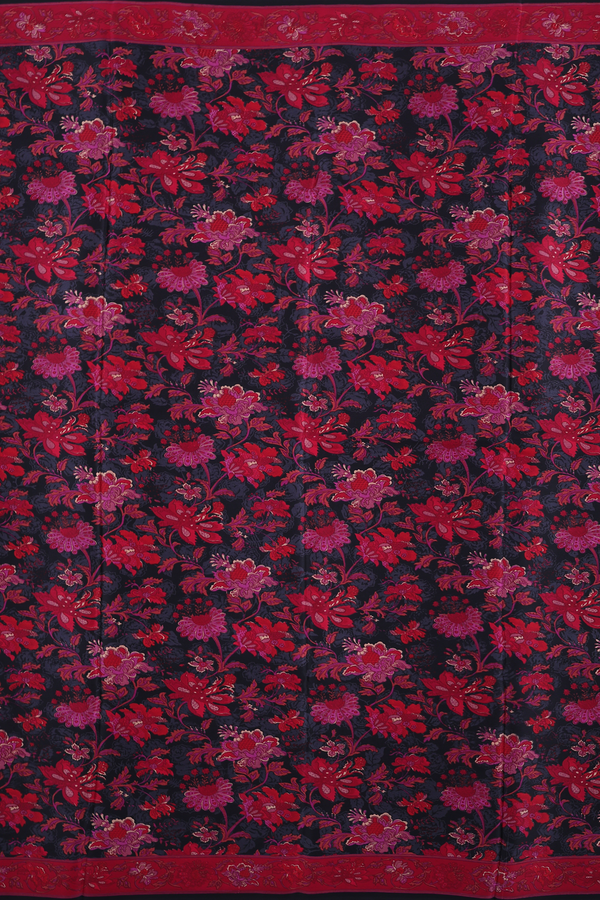 Crepe Saree In Black With Floral Design