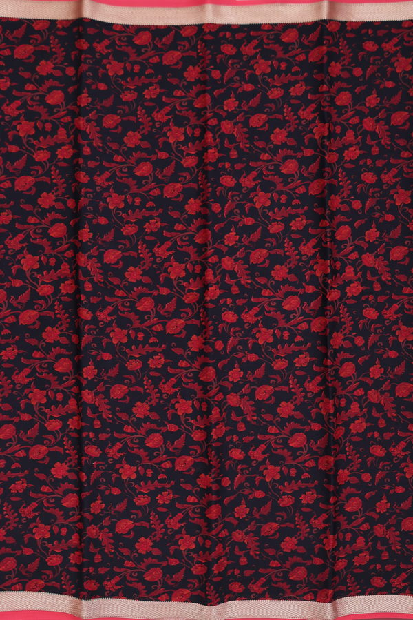 Crepe Saree In Black With Floral Design