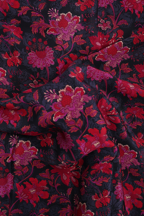Crepe Saree In Black With Floral Design