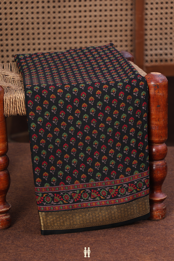 Crepe Saree In Black With Floral Design
