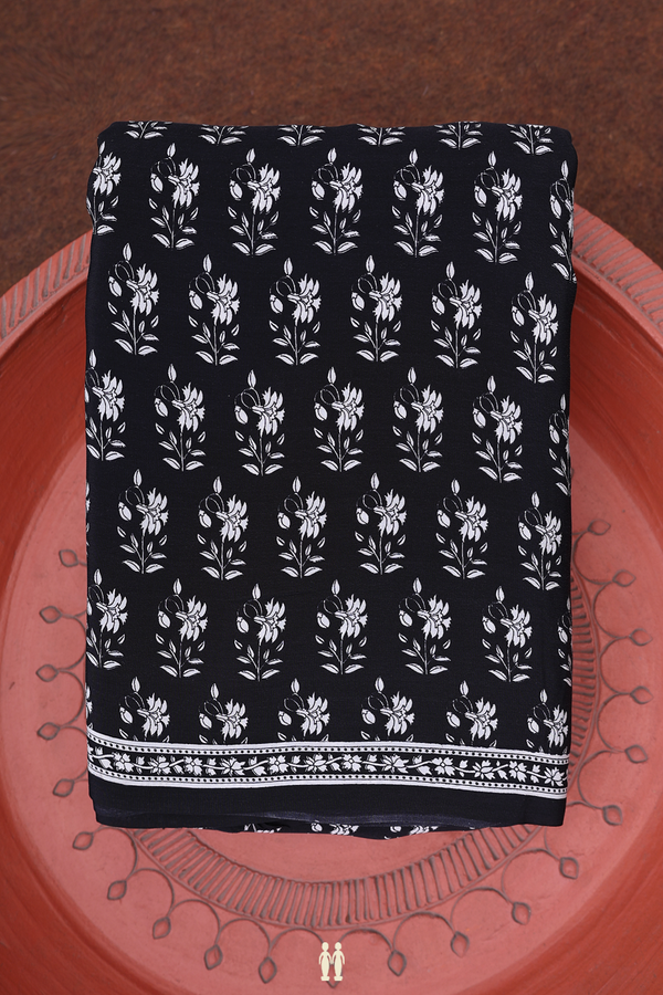 Crepe Saree In Black With Floral Printed Design