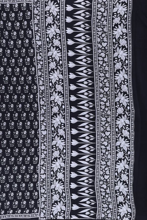 Crepe Saree In Black With Floral Printed Design