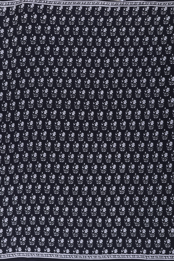 Crepe Saree In Black With Floral Printed Design