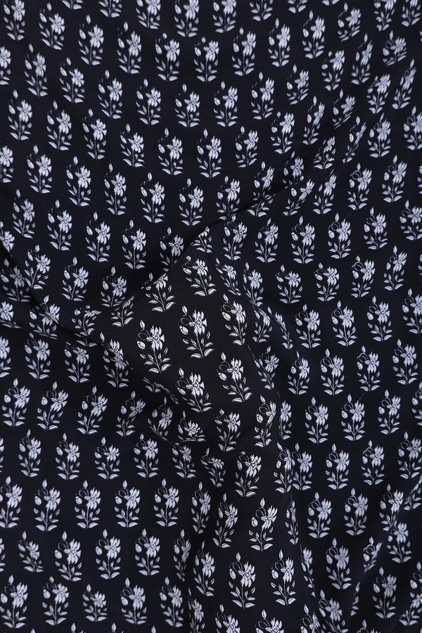 Crepe Saree In Black With Floral Printed Design