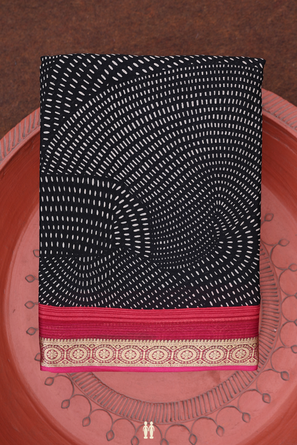 Crepe Saree In Black With Printed Design