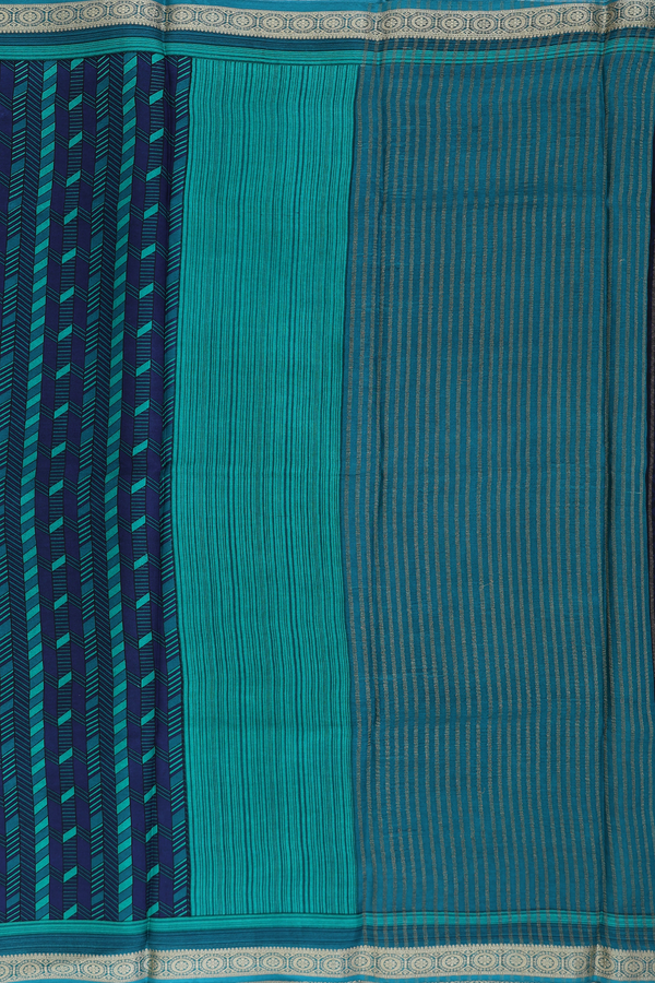 Crepe Saree In Blue And Green With Printed Design