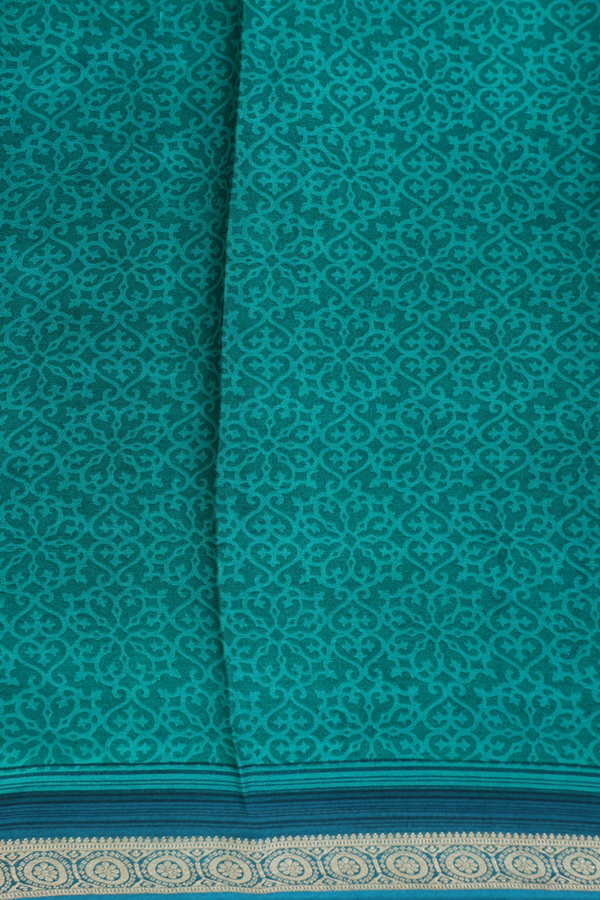 Crepe Saree In Blue And Green With Printed Design