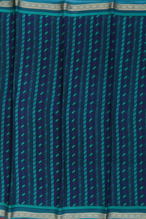 Crepe Saree In Blue And Green With Printed Design