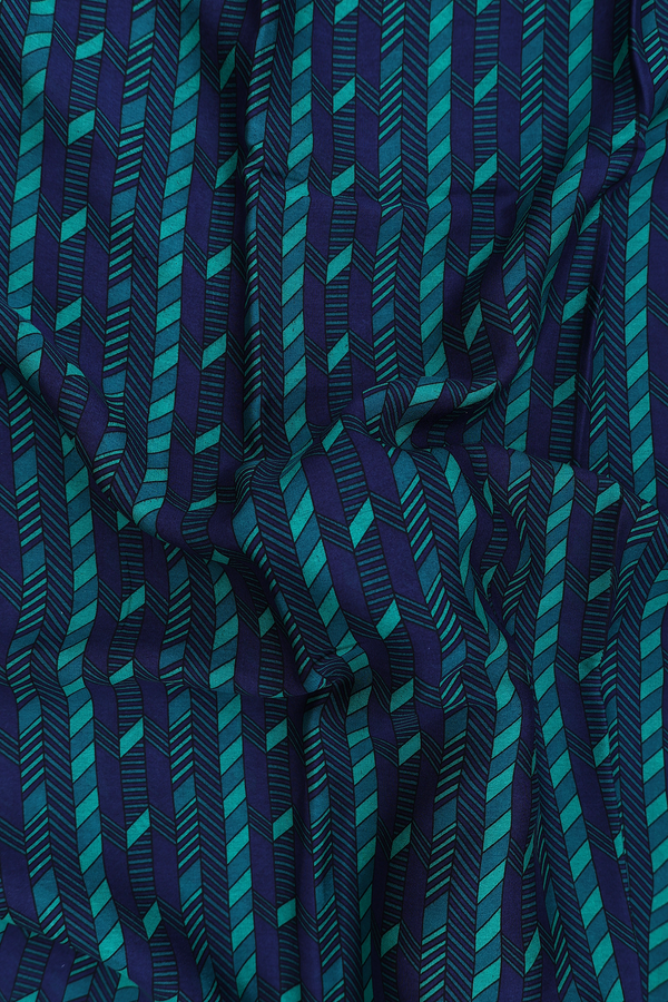 Crepe Saree In Blue And Green With Printed Design