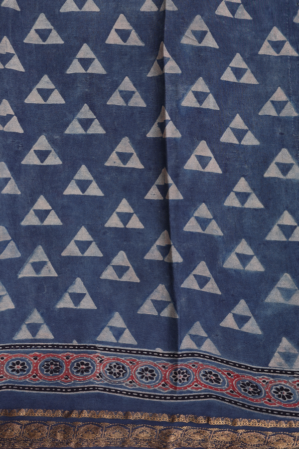 Crepe Saree In Blue With Ajrakh Printed Design