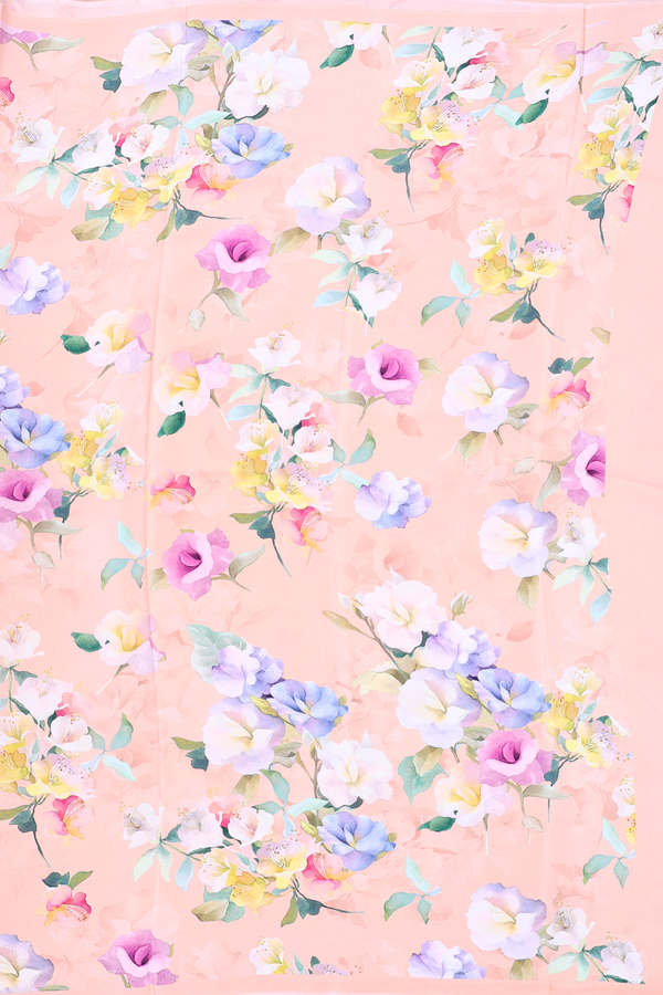 Crepe Saree In Blush Orange With Floral Design