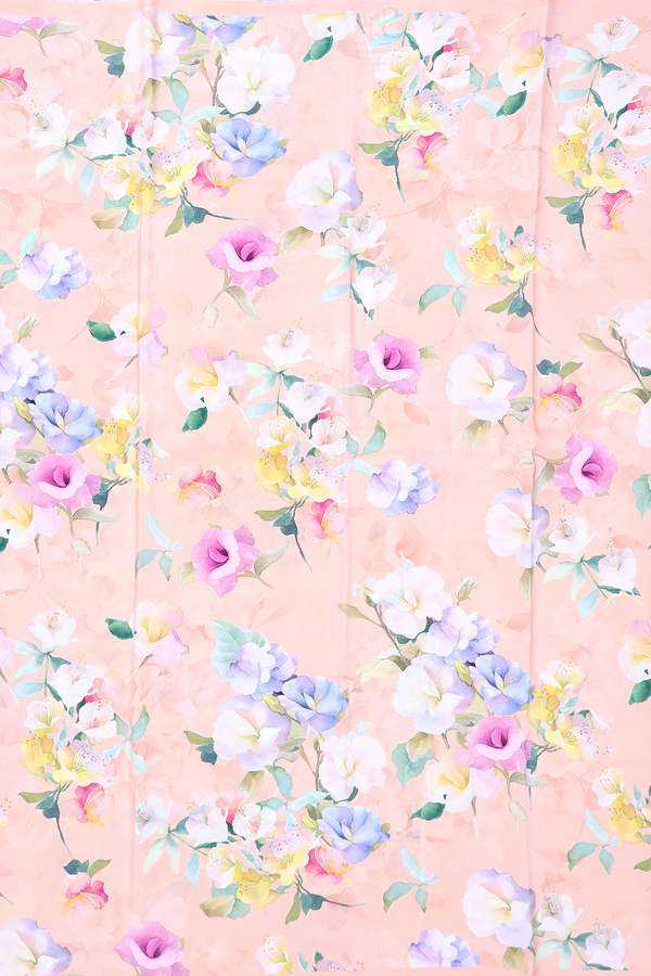 Crepe Saree In Blush Orange With Floral Design