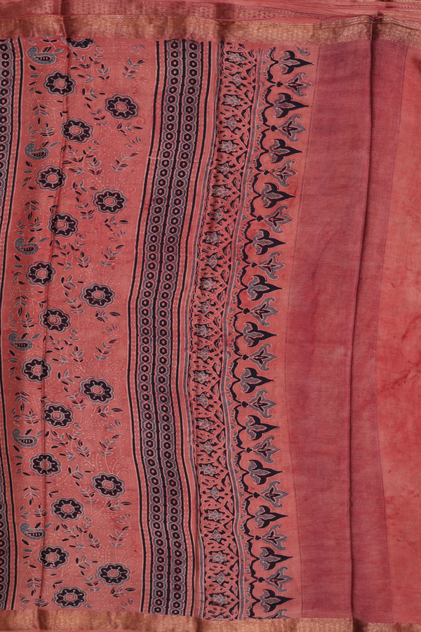 Crepe Saree In Brown With Ajrakh Printed Design