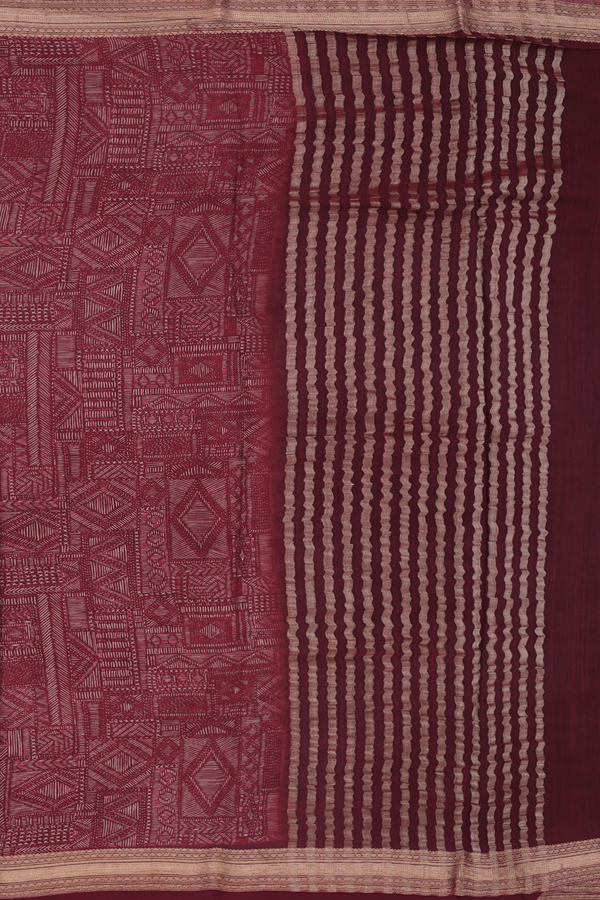 Crepe Saree In Maroon With Printed Design