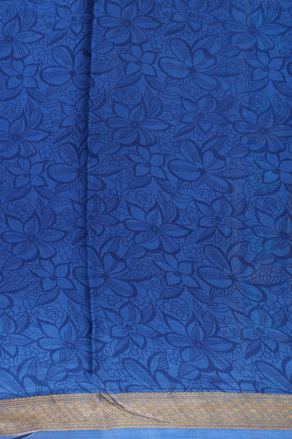 Crepe Saree In Capri Blue With Floral Design