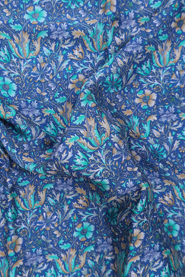 Crepe Saree In Capri Blue With Floral Design