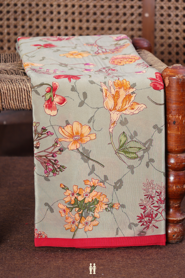 Crepe Saree In Cedar Brown With Floral Printed Design