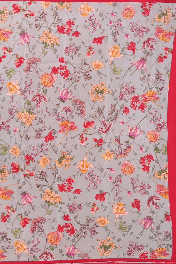 Crepe Saree In Cedar Brown With Floral Printed Design