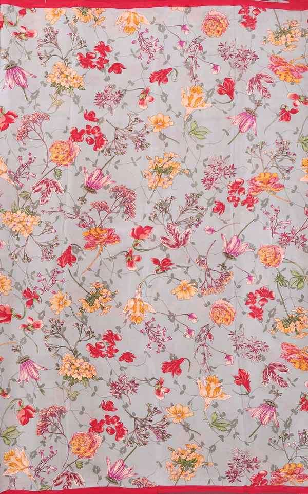 Crepe Saree In Cedar Brown With Floral Printed Design