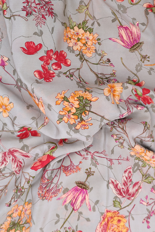 Crepe Saree In Cedar Brown With Floral Printed Design