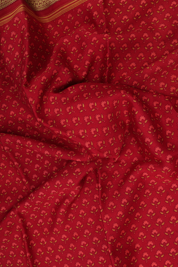 Crepe Saree In Crimson Red With Floral Buttas