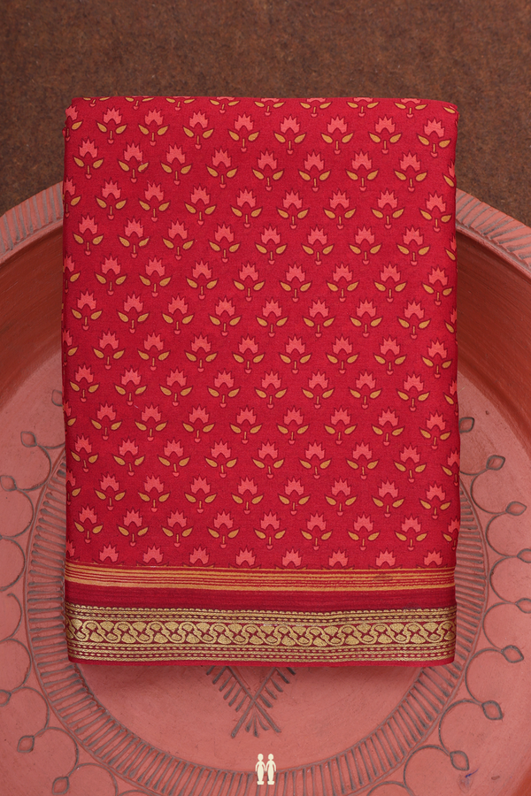 Crepe Saree In Crimson Red With Floral Buttas