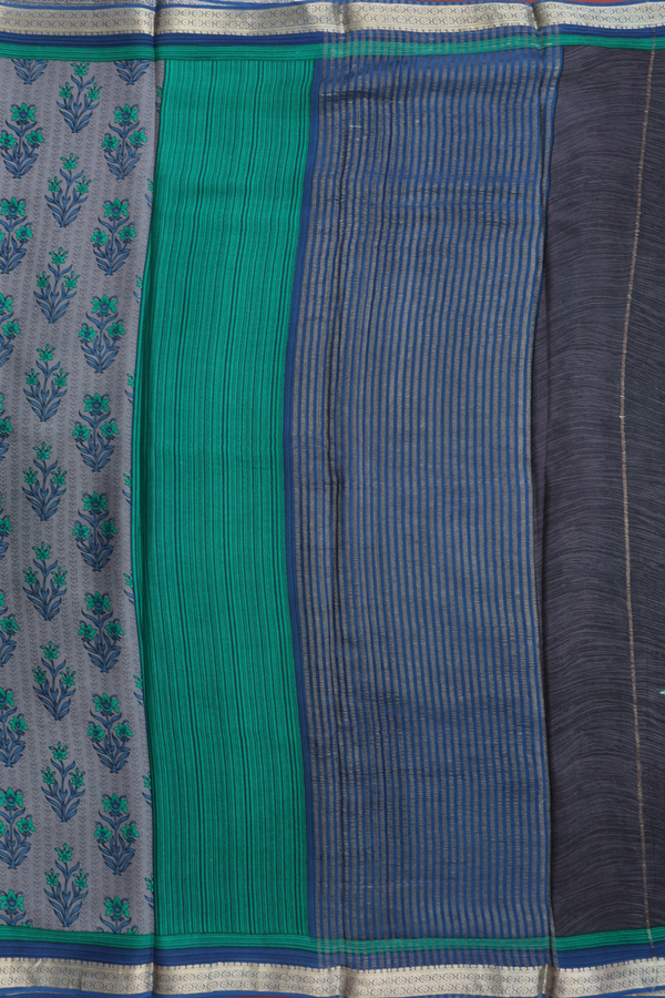 Crepe Saree In Dark Grey With Floral Digital Printed