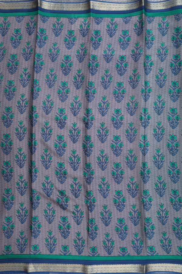 Crepe Saree In Dark Grey With Floral Digital Printed
