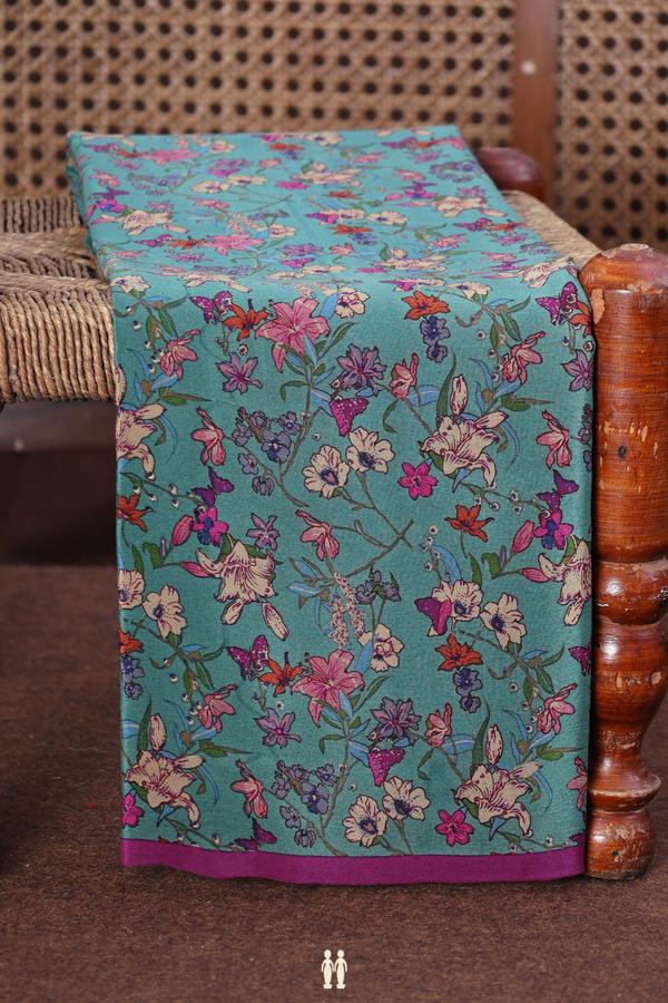 Crepe Saree In Dusty Green With Floral Design