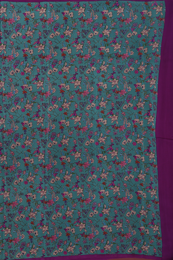 Crepe Saree In Dusty Green With Floral Design