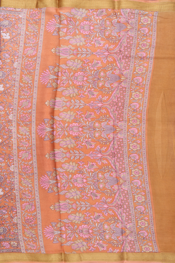 Crepe Saree In Dusty Orange With Floral Design