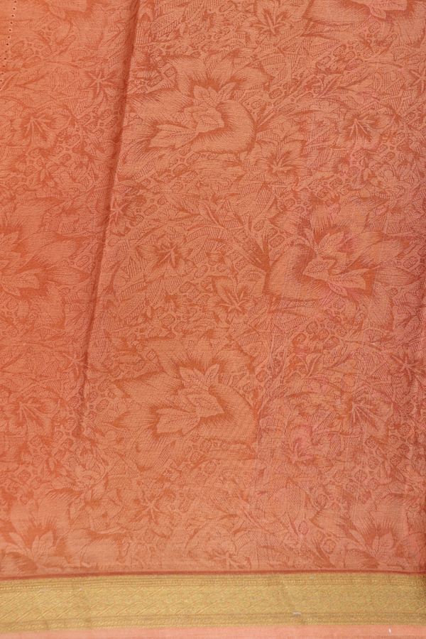 Crepe Saree In Dusty Orange With Floral Design