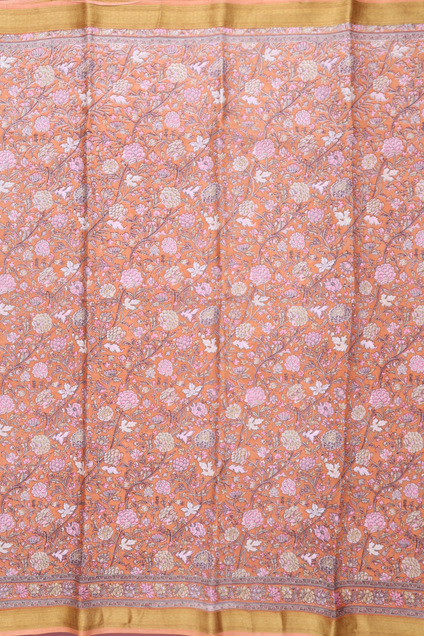 Crepe Saree In Dusty Orange With Floral Design