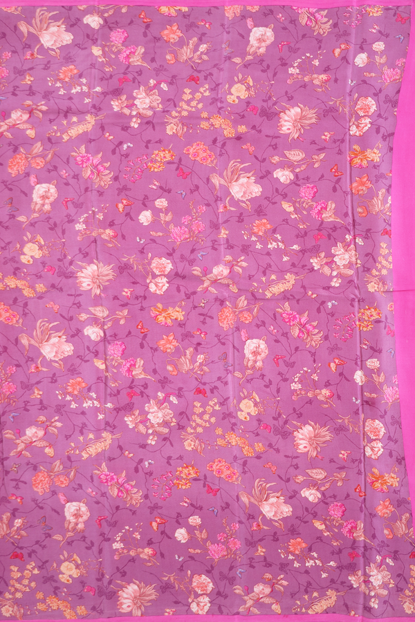 Crepe Saree In Dusty Purple With Floral Design