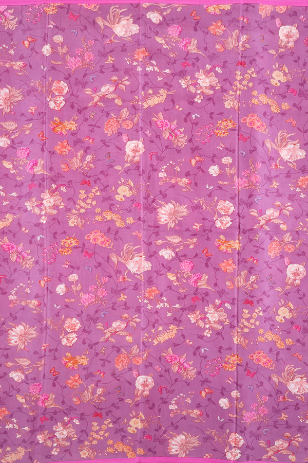 Crepe Saree In Dusty Purple With Floral Design