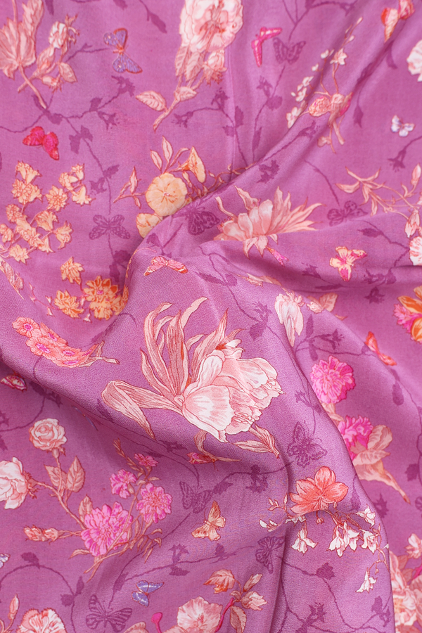 Crepe Saree In Dusty Purple With Floral Design