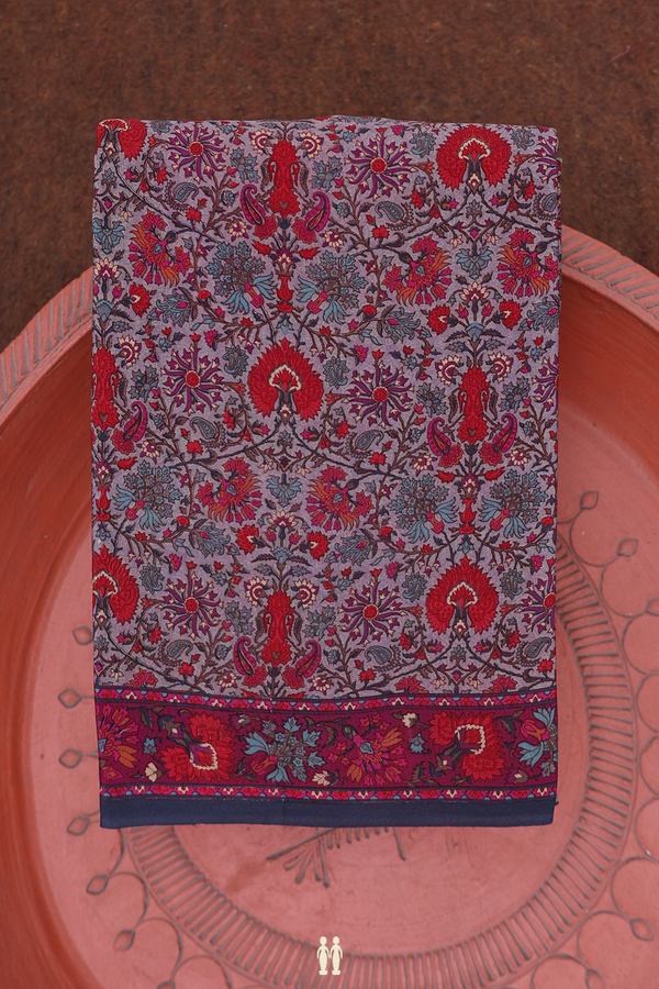 Crepe Saree In Dusty Purple With Floral Printed Design