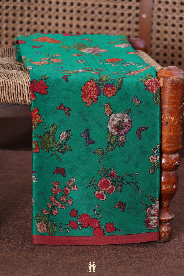 Crepe Saree In Emerald Green With Floral Design