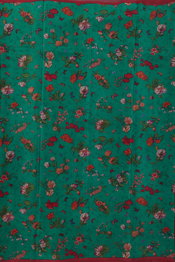 Crepe Saree In Emerald Green With Floral Design