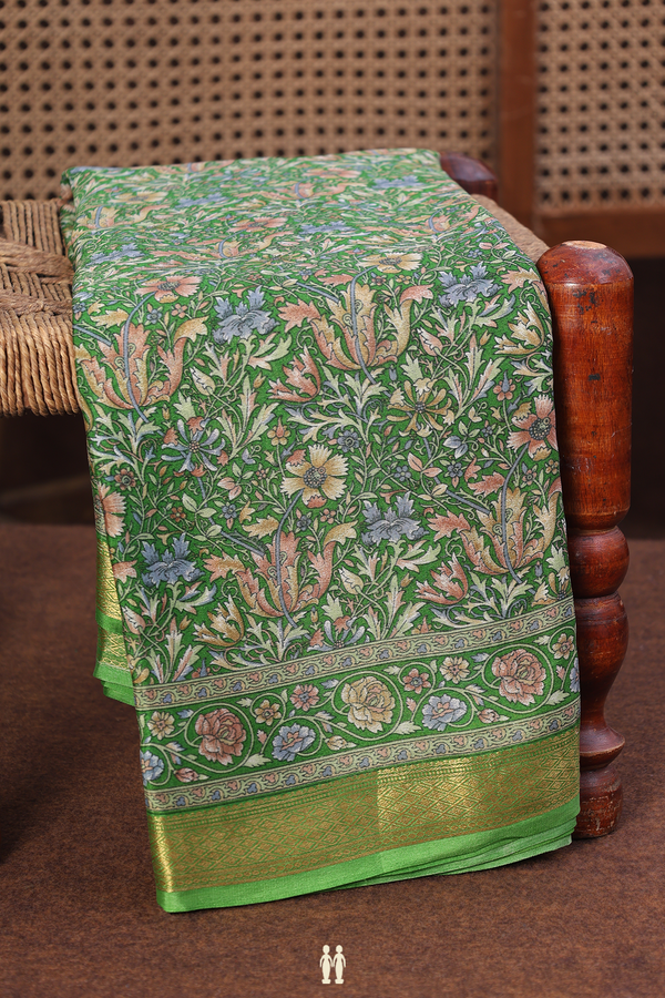 Crepe Saree In Fern Green With Floral Design