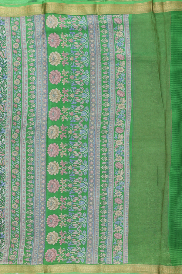 Crepe Saree In Fern Green With Floral Design
