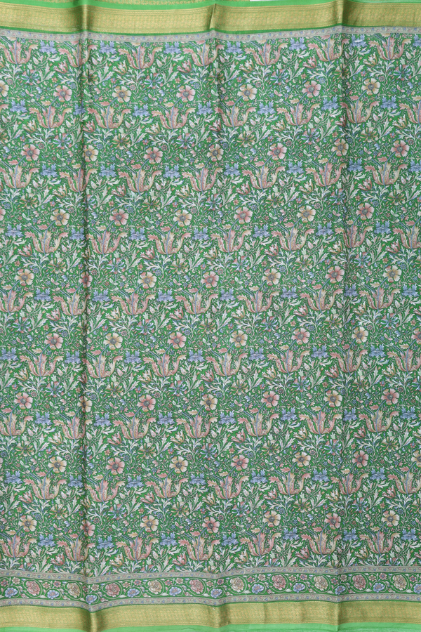 Crepe Saree In Fern Green With Floral Design
