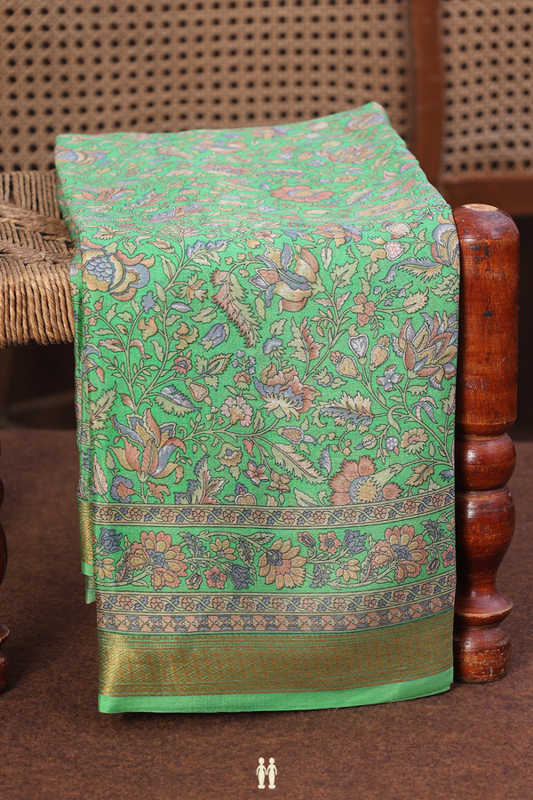 Crepe Saree In Green With Floral Design