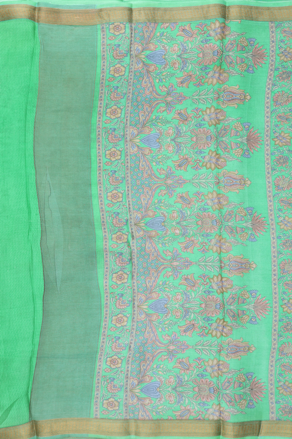 Crepe Saree In Green With Floral Design