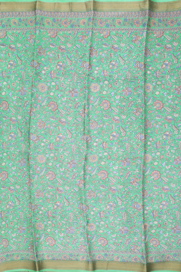 Crepe Saree In Green With Floral Design