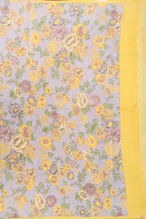 Crepe Saree In Greyish Green With Floral Design