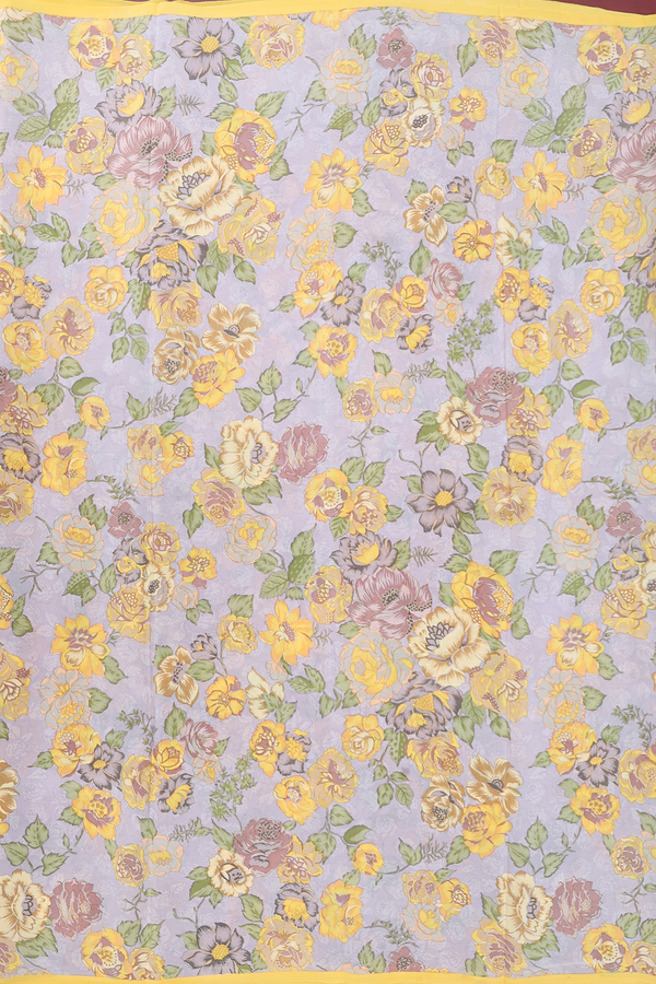 Crepe Saree In Greyish Green With Floral Design